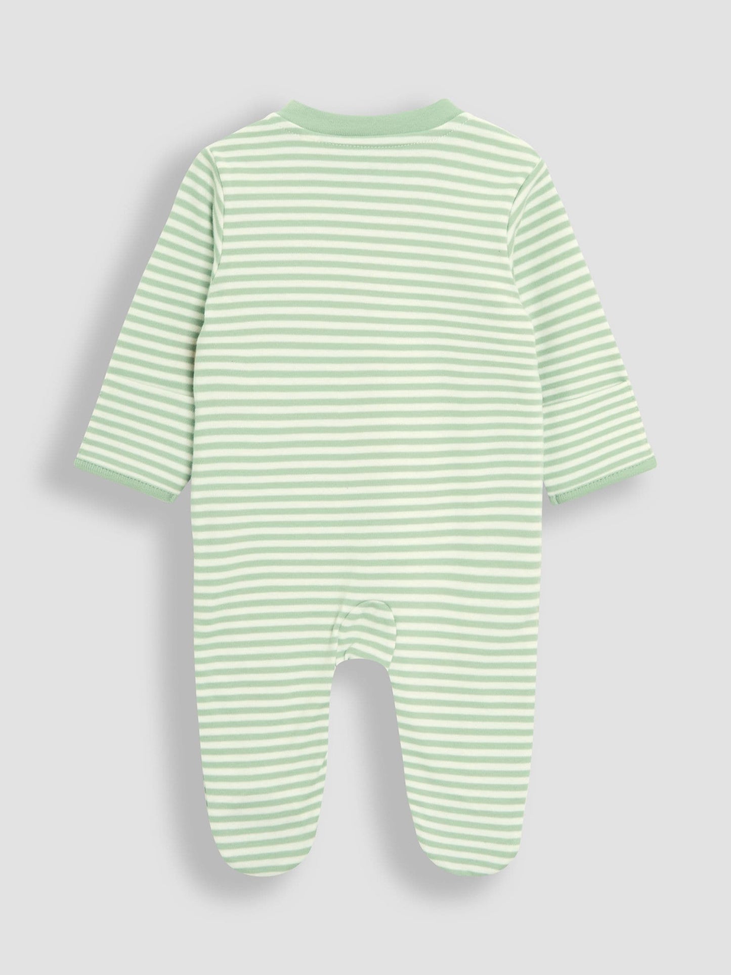 JoJo Maman Bébé Green Tiger Cotton Footed Stripe Appliqué Zip Sleepsuit image 3