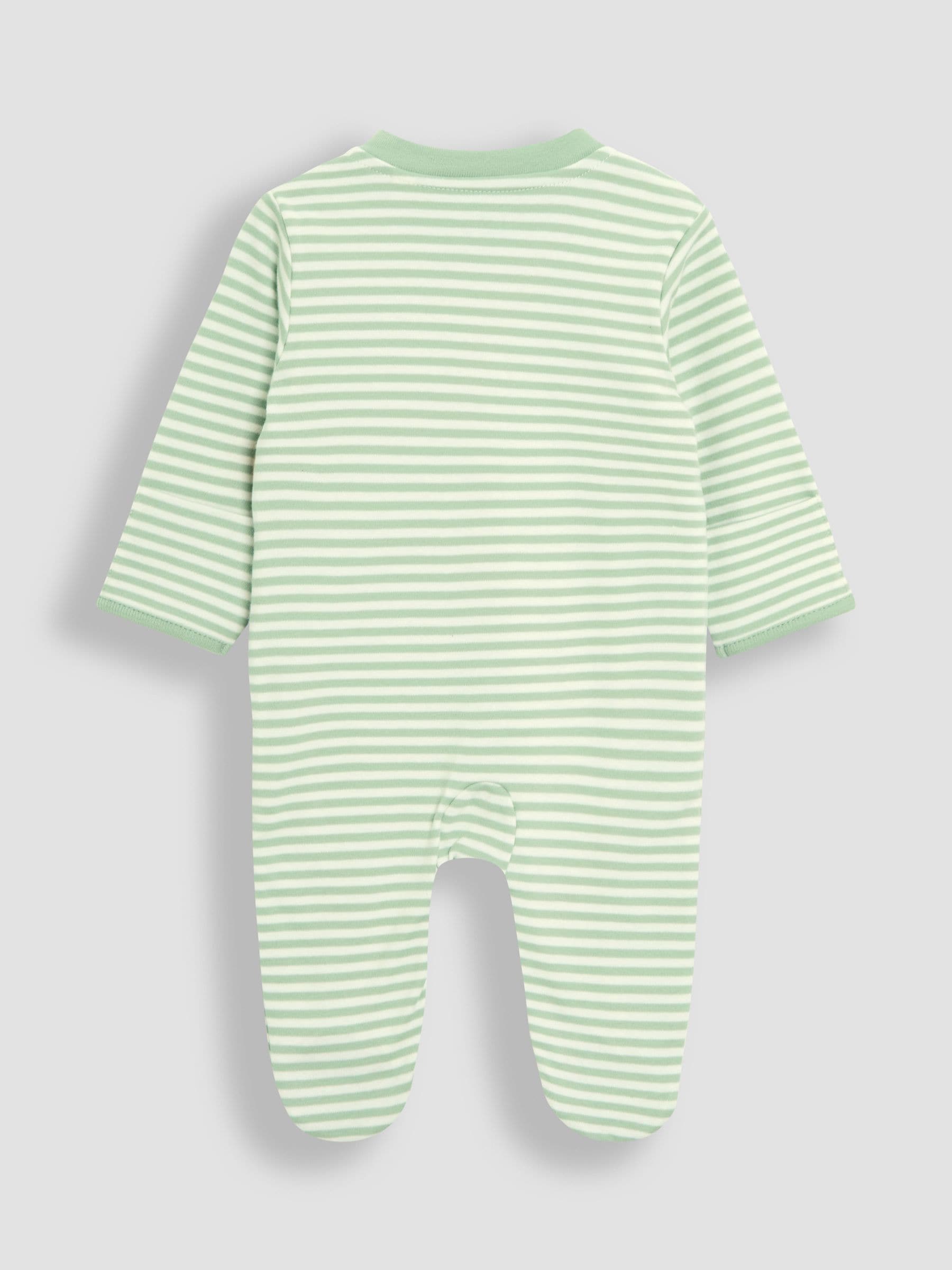 JoJo Maman Bébé Green Tiger Cotton Footed Stripe Appliqué Zip Sleepsuit image 3