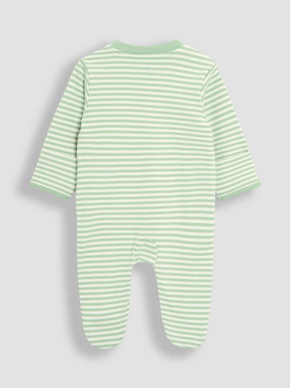 JoJo Maman Bébé Green Tiger Cotton Footed Stripe Appliqué Zip Sleepsuit image 3