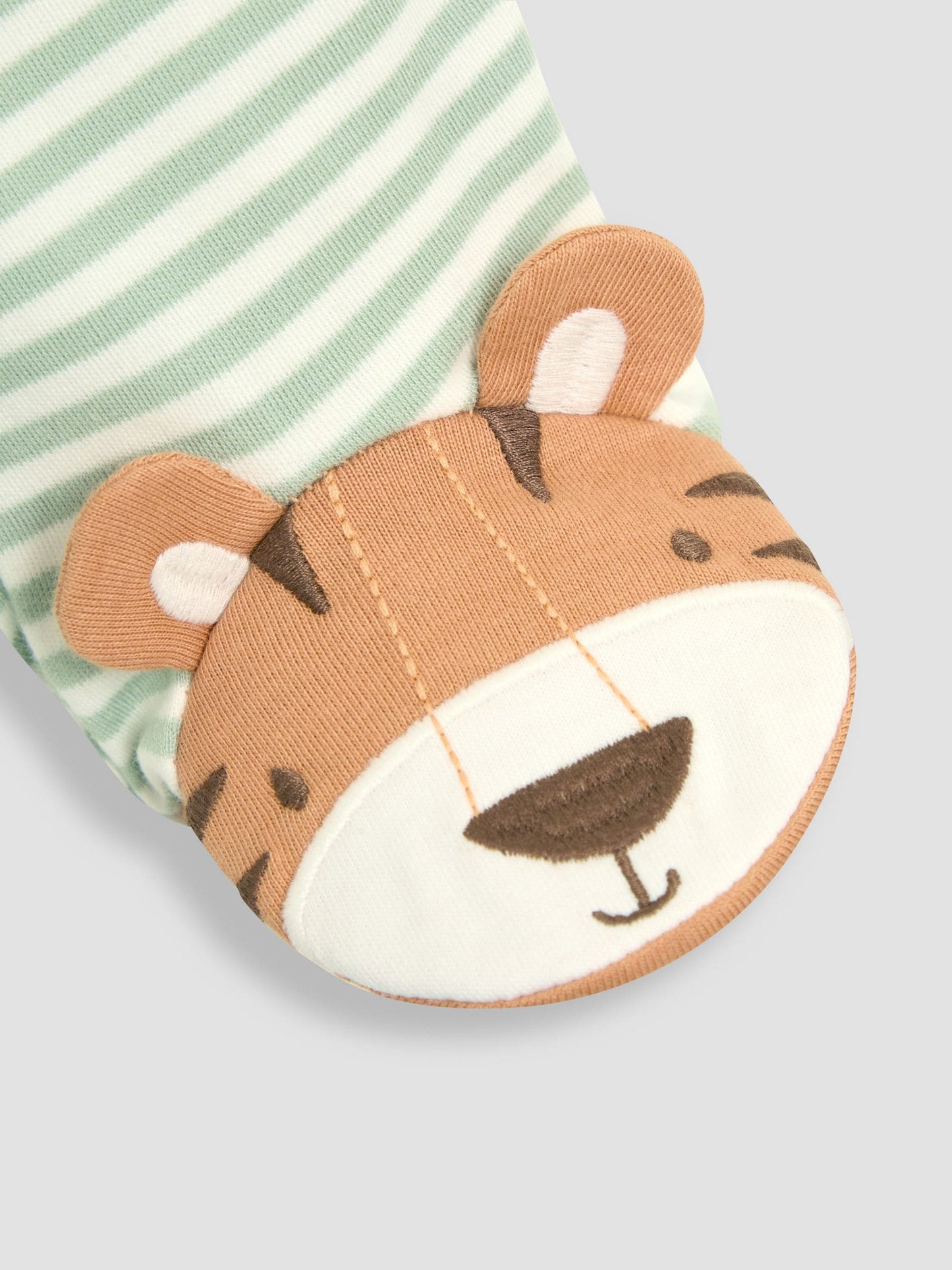 JoJo Maman Bébé Green Tiger Cotton Footed Stripe Appliqué Zip Sleepsuit image 4