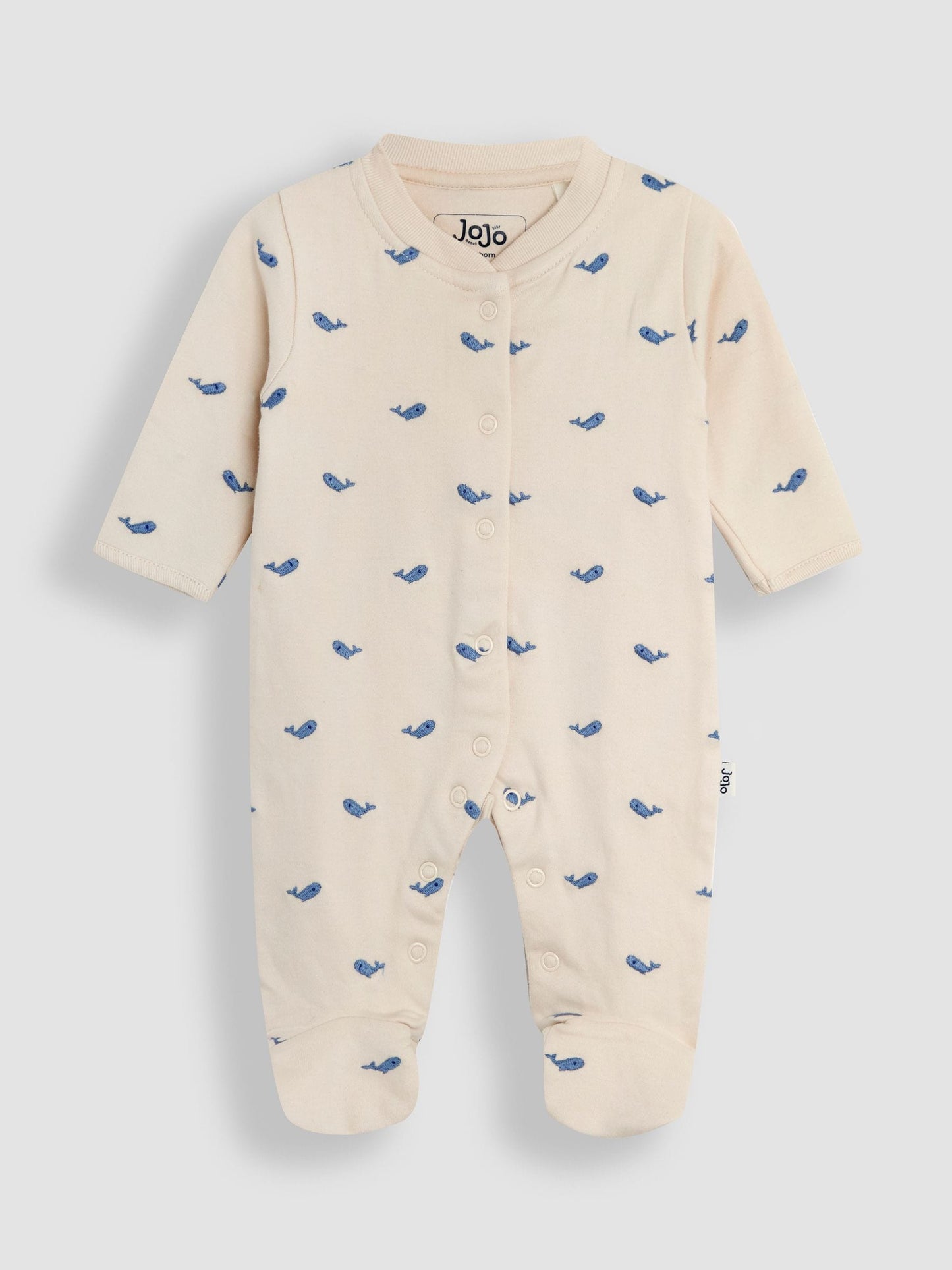 JoJo Maman Bébé Natural Whale Embroidered Cotton 2-Piece Sleepsuit and Hat Set image 2