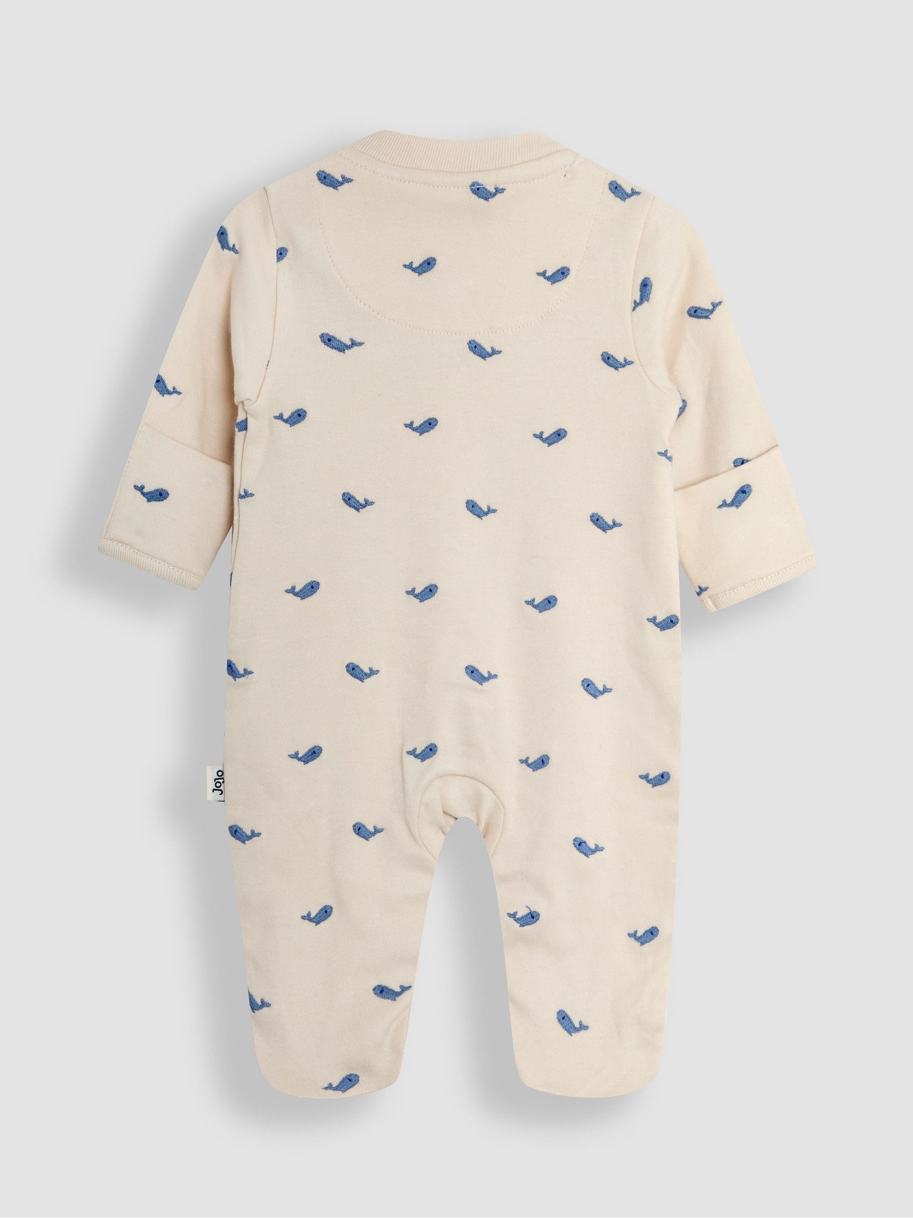 JoJo Maman Bébé Natural Whale Embroidered Cotton 2-Piece Sleepsuit and Hat Set image 5