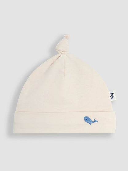 JoJo Maman Bébé Natural Whale Embroidered Cotton 2-Piece Sleepsuit and Hat Set image 6