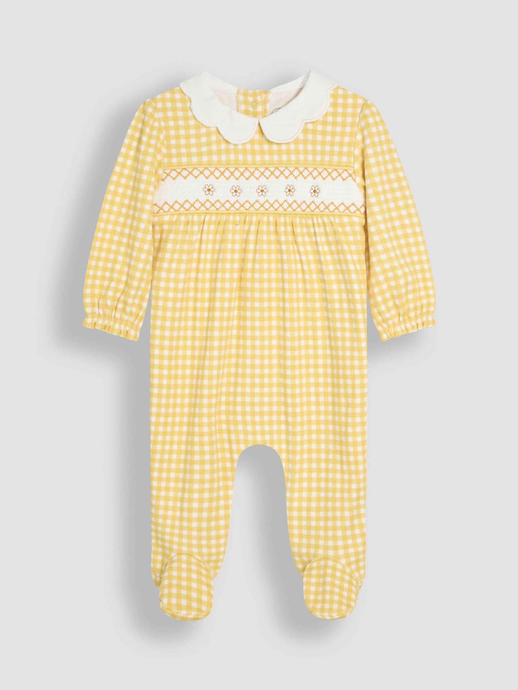 JoJo Maman Bébé Yellow Cotton 2-Piece Smocked Sleepsuit and Headband Set image 2