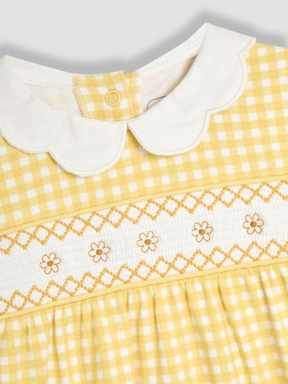 JoJo Maman Bébé Yellow Cotton 2-Piece Smocked Sleepsuit and Headband Set image 6