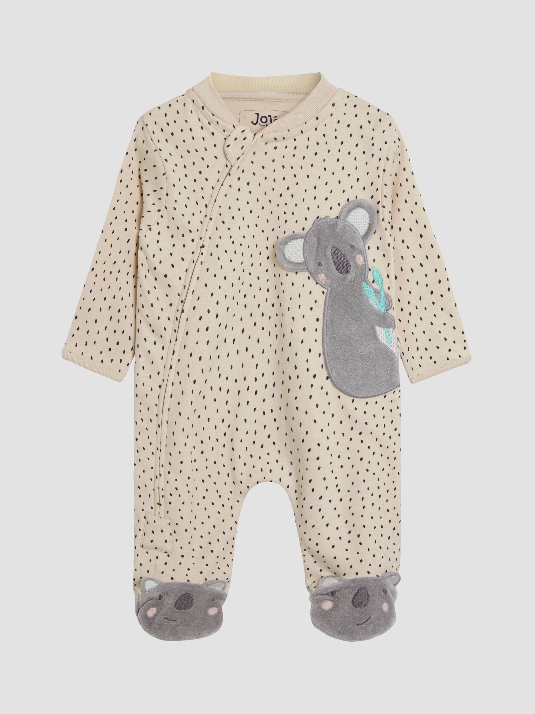JoJo Maman Bébé White Koala Cotton Footed Appliqué Zip Sleepsuit image 3