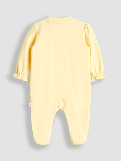 JoJo Maman Bébé Yellow 100% Cotton Popper Footed Embroidered Sleepsuit image 2