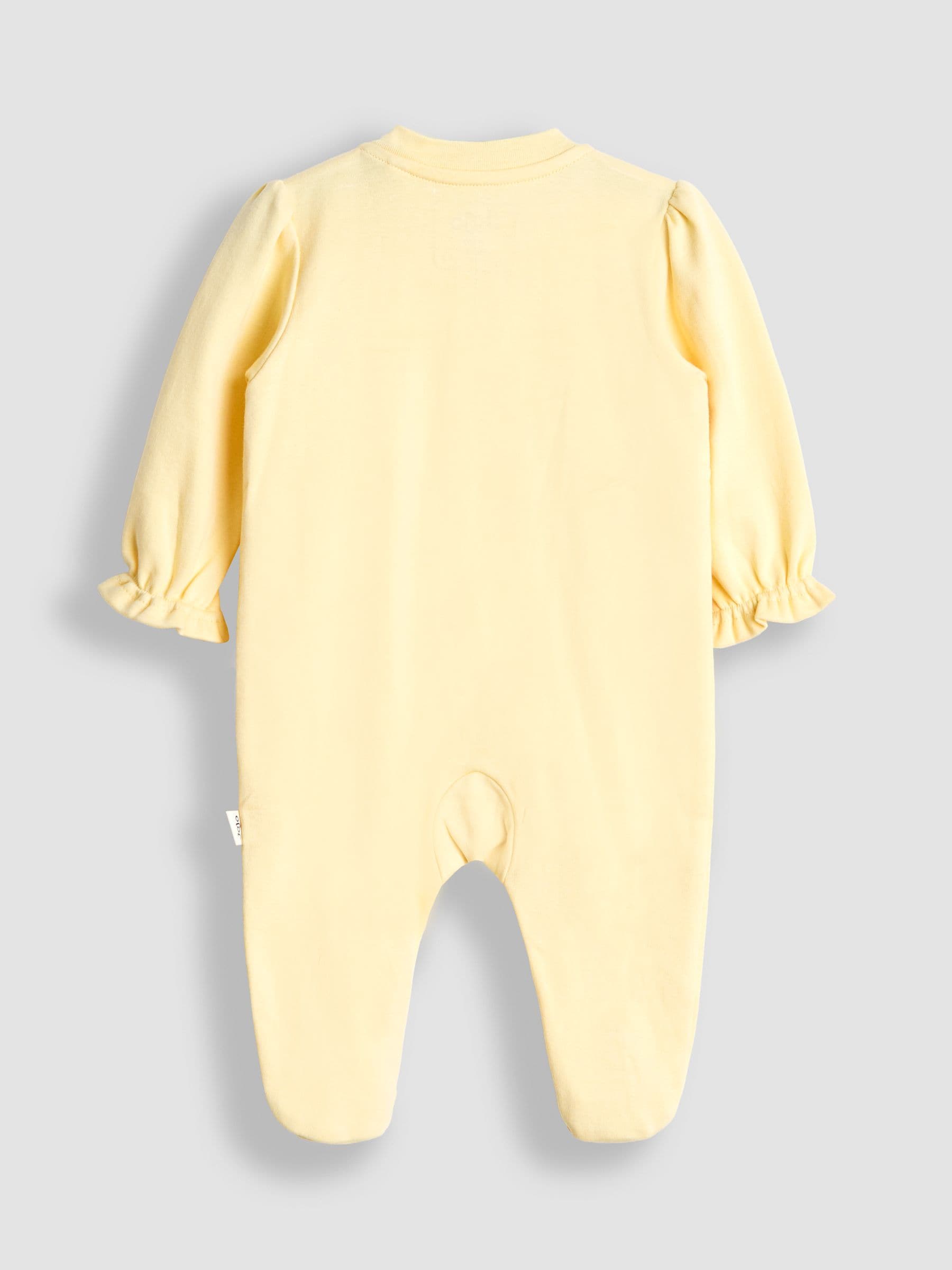 JoJo Maman Bébé Yellow 100% Cotton Popper Footed Embroidered Sleepsuit image 2