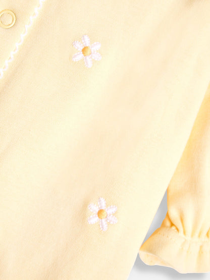 JoJo Maman Bébé Yellow 100% Cotton Popper Footed Embroidered Sleepsuit image 3