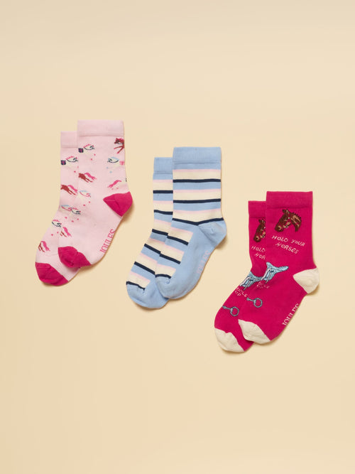 Joules Kids' Neat Feet Pink Horse Socks 3 Pack image 1