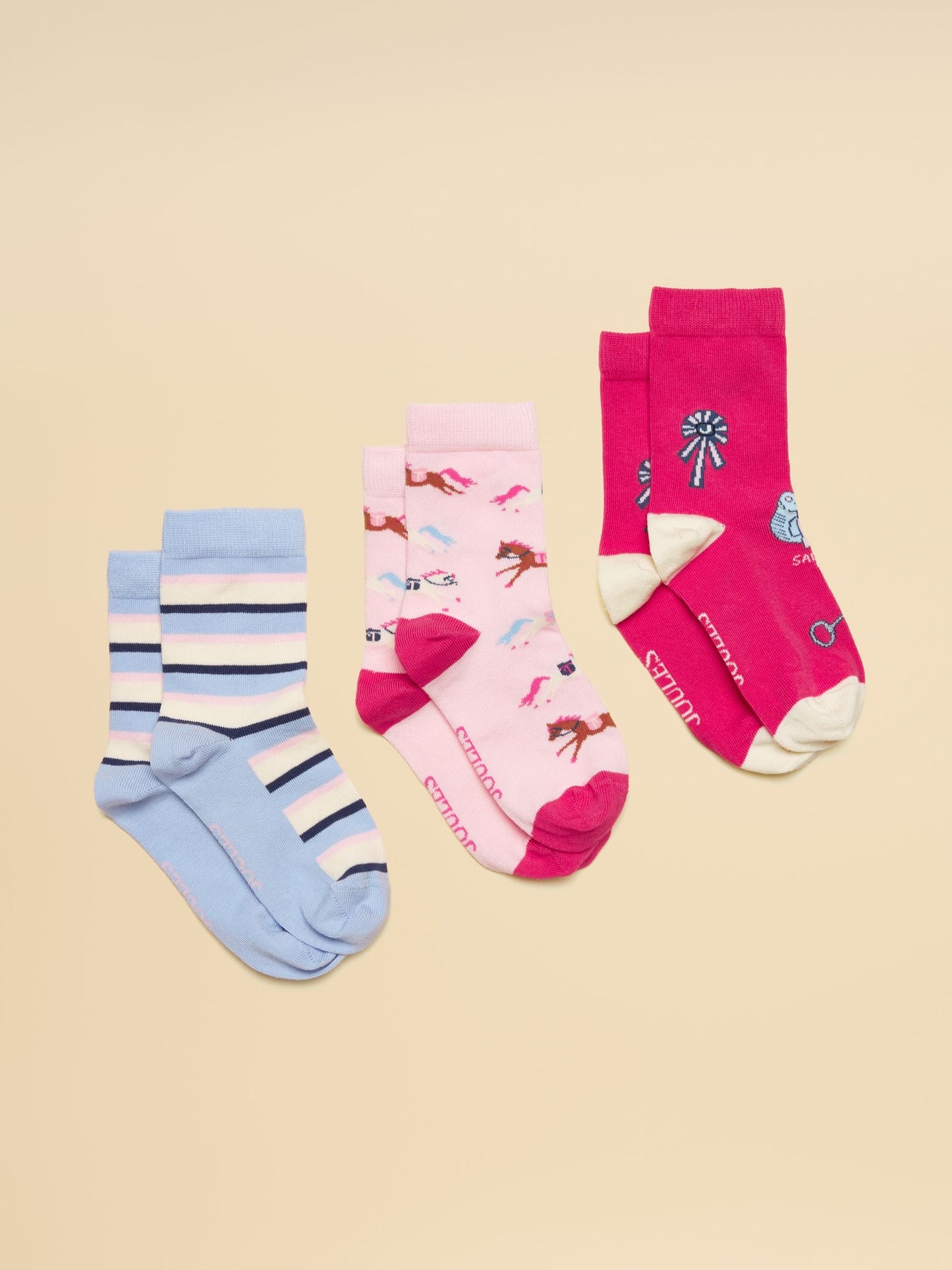 Joules Kids' Neat Feet Pink Horse Socks 3 Pack image 2