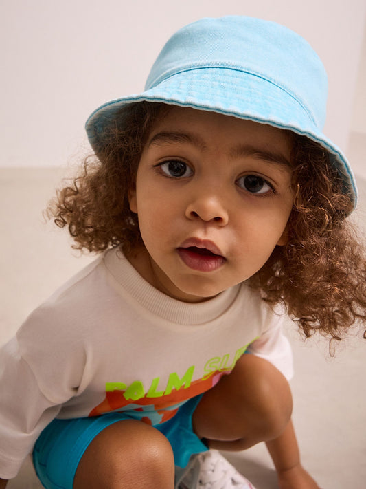 Turquoise Blue 100% Cotton  Washed Bucket Hat (3mths-16yrs) image 1