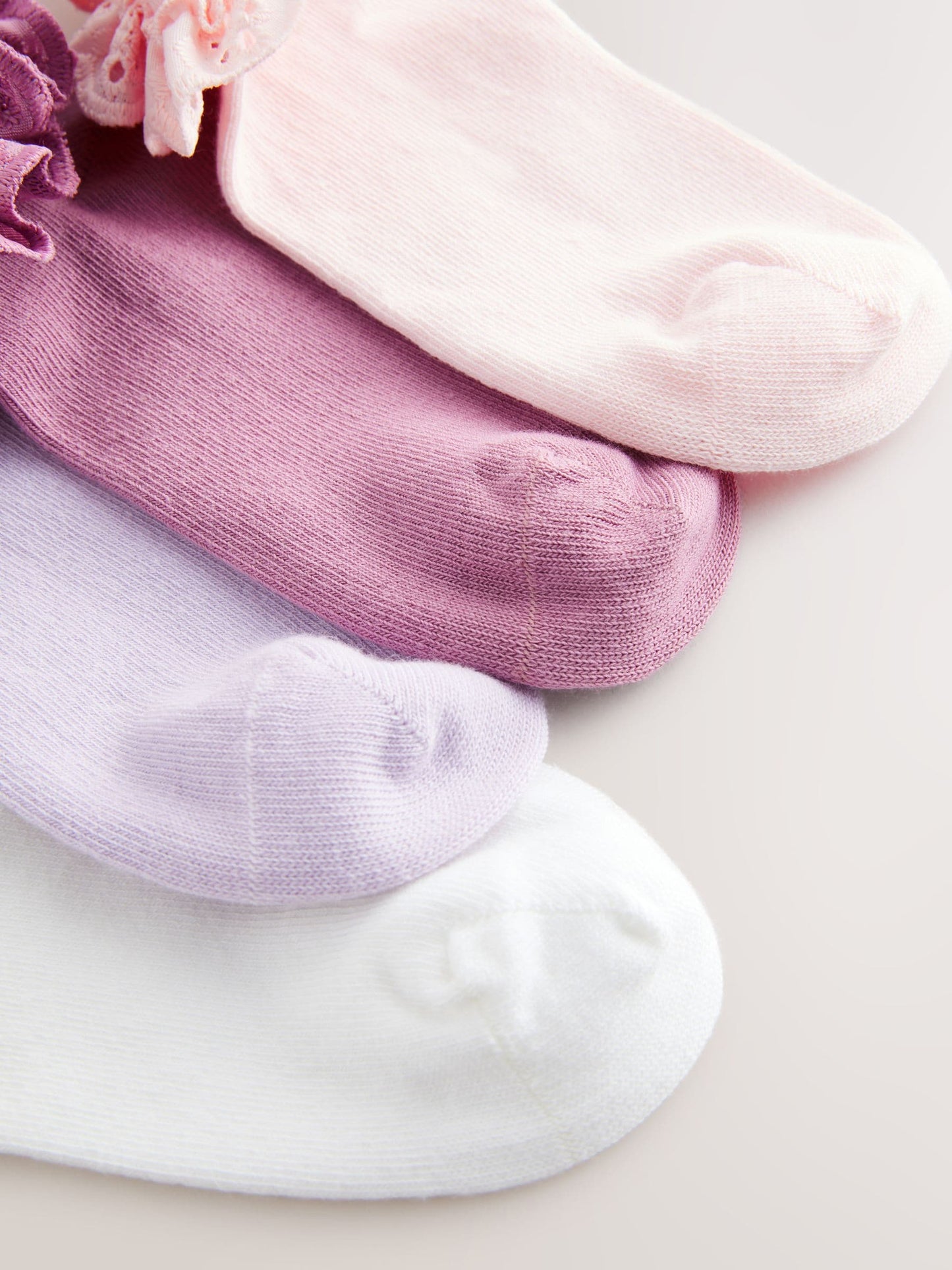 Pink. Purple And White 4 Pack Cotton Rich Ruffle Trainer Socks image 2