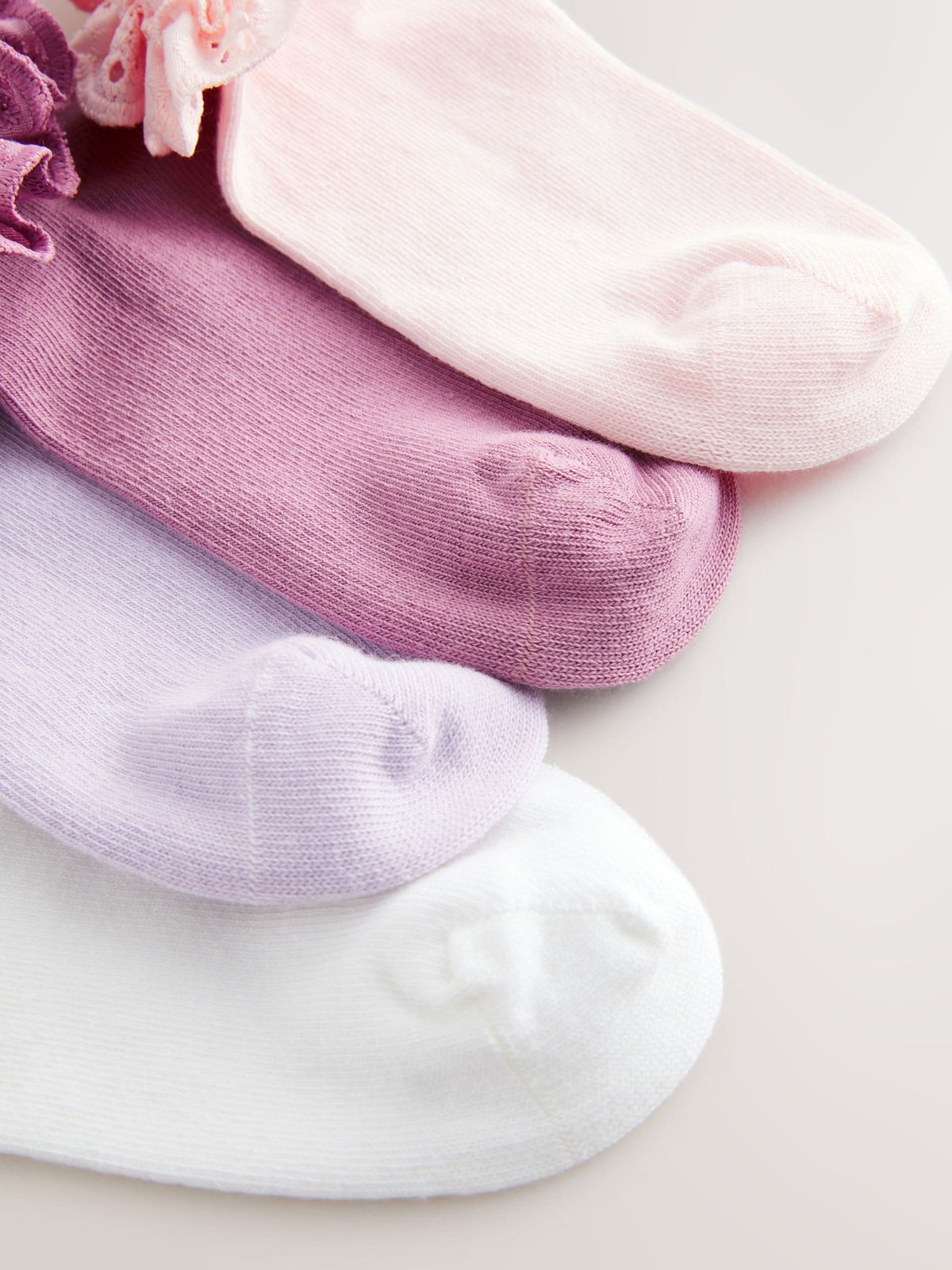 Pink. Purple And White 4 Pack Cotton Rich Ruffle Trainer Socks image 2
