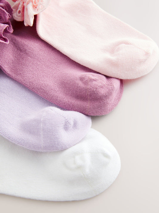 Pink. Purple And White 4 Pack Cotton Rich Ruffle Trainer Socks image 2
