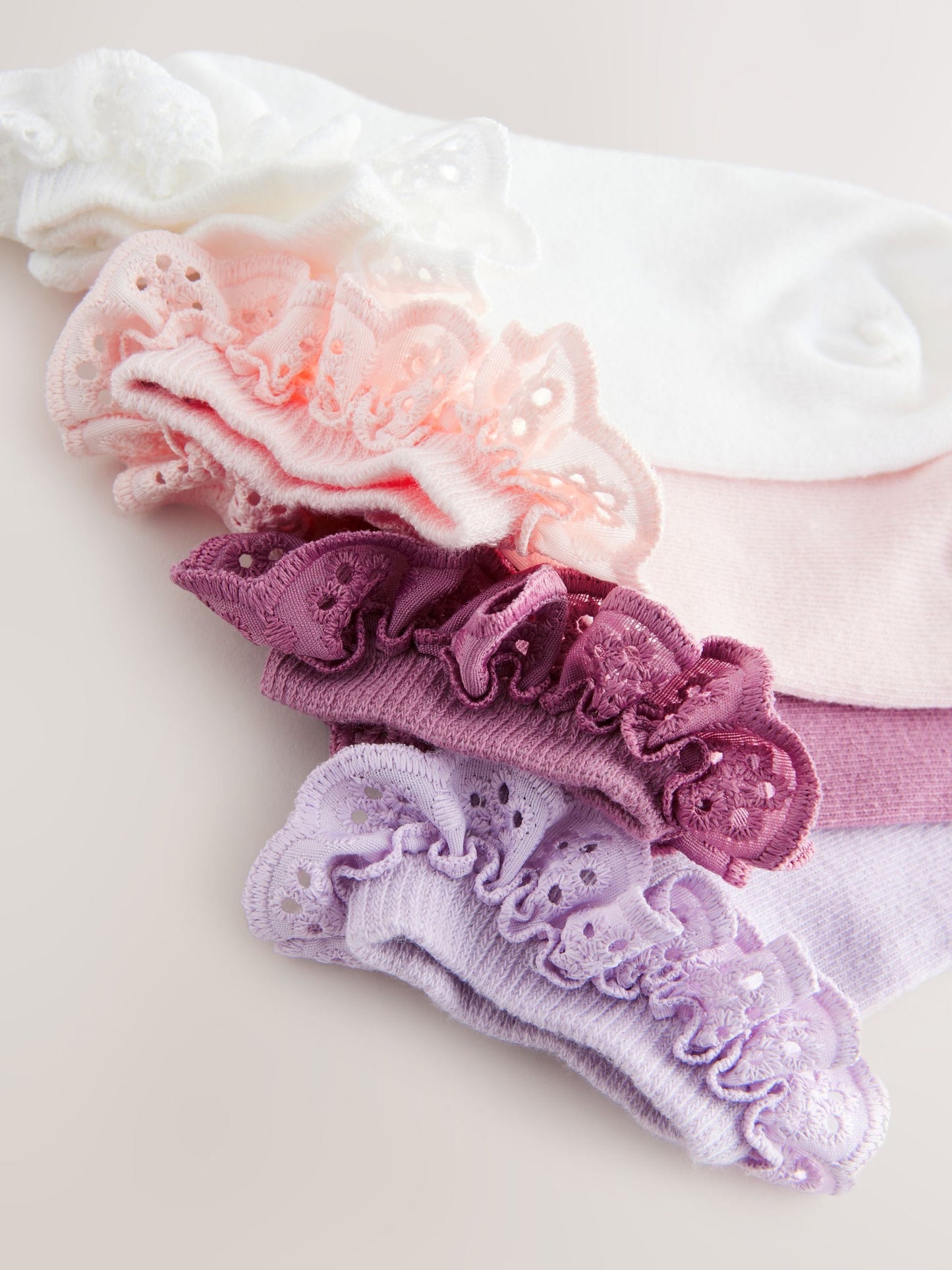 Pink. Purple And White 4 Pack Cotton Rich Ruffle Trainer Socks image 3
