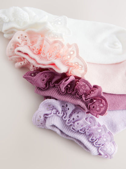 Pink. Purple And White 4 Pack Cotton Rich Ruffle Trainer Socks image 3