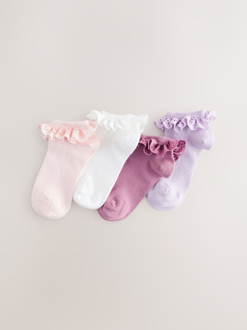 Pink. Purple And White 4 Pack Cotton Rich Ruffle Trainer Socks image 1