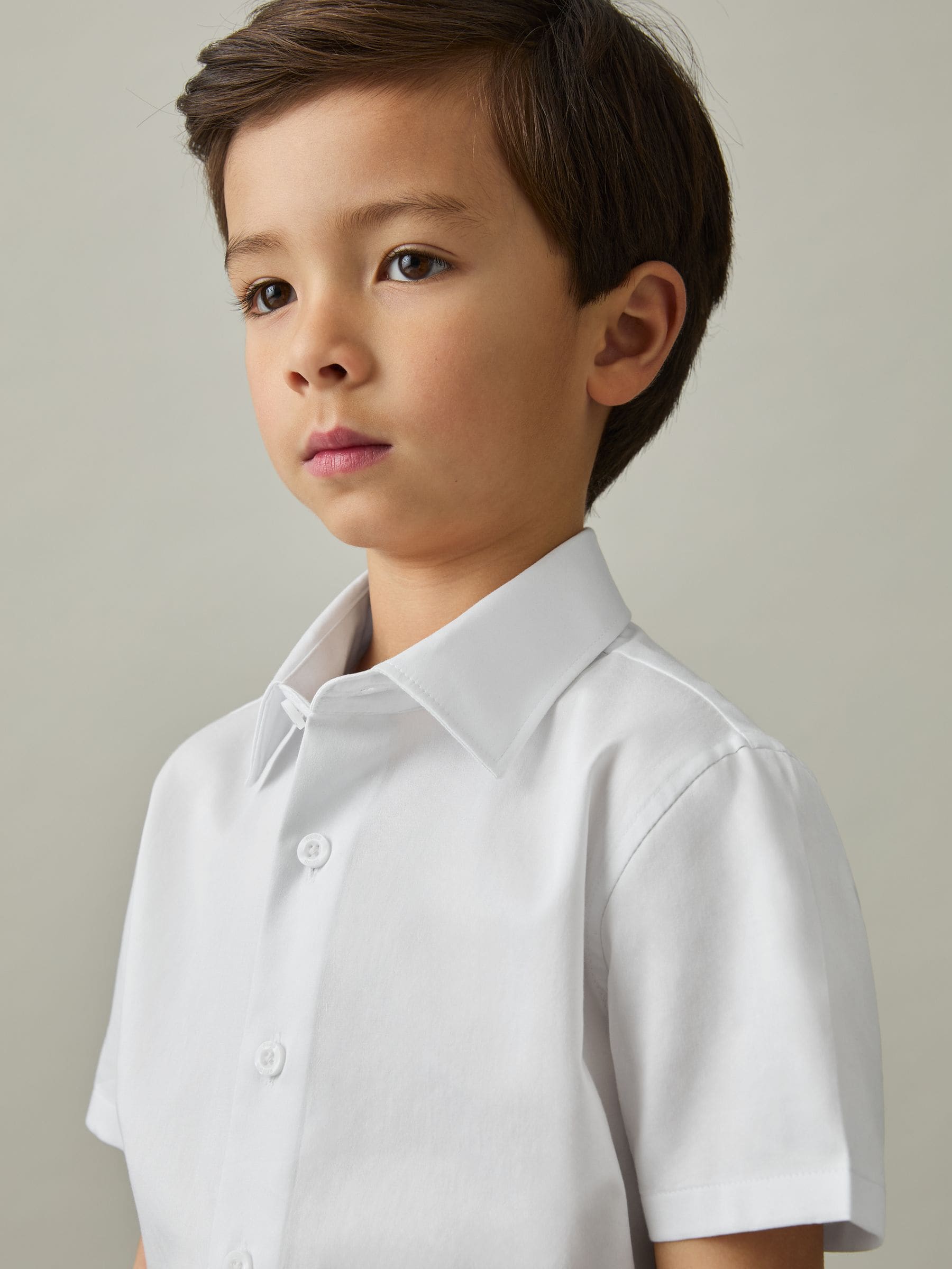Reiss White Woods 3-9 yrs Cotton Slim-Fit Short-Sleeve Shirt image 3