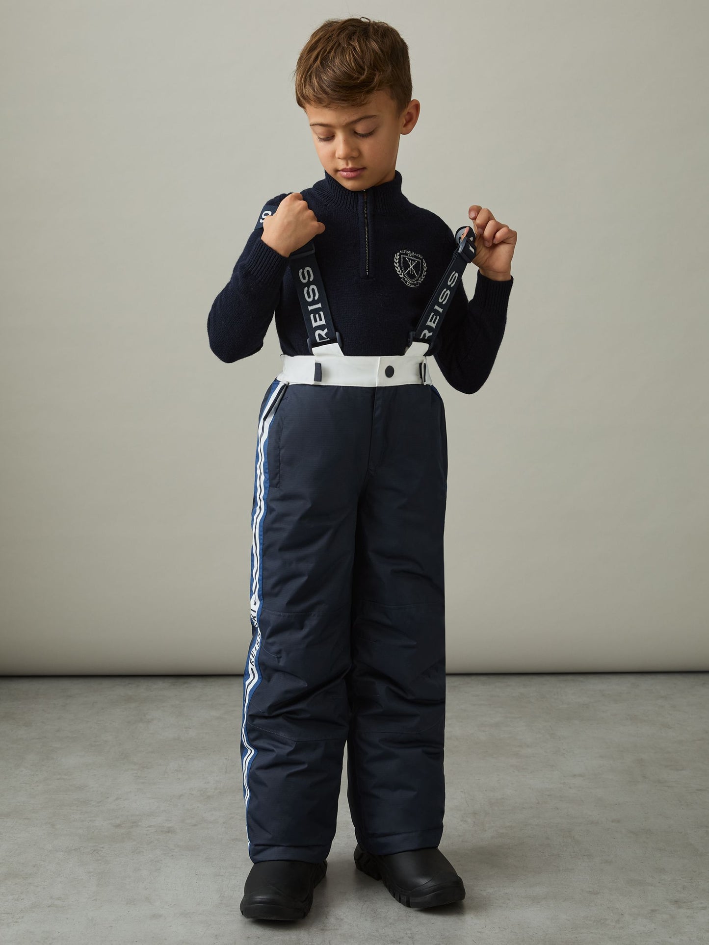 Reiss White/Navy/Blue Arcs 3-9 yrs Logo-Print Ripstop Salopettes image 1