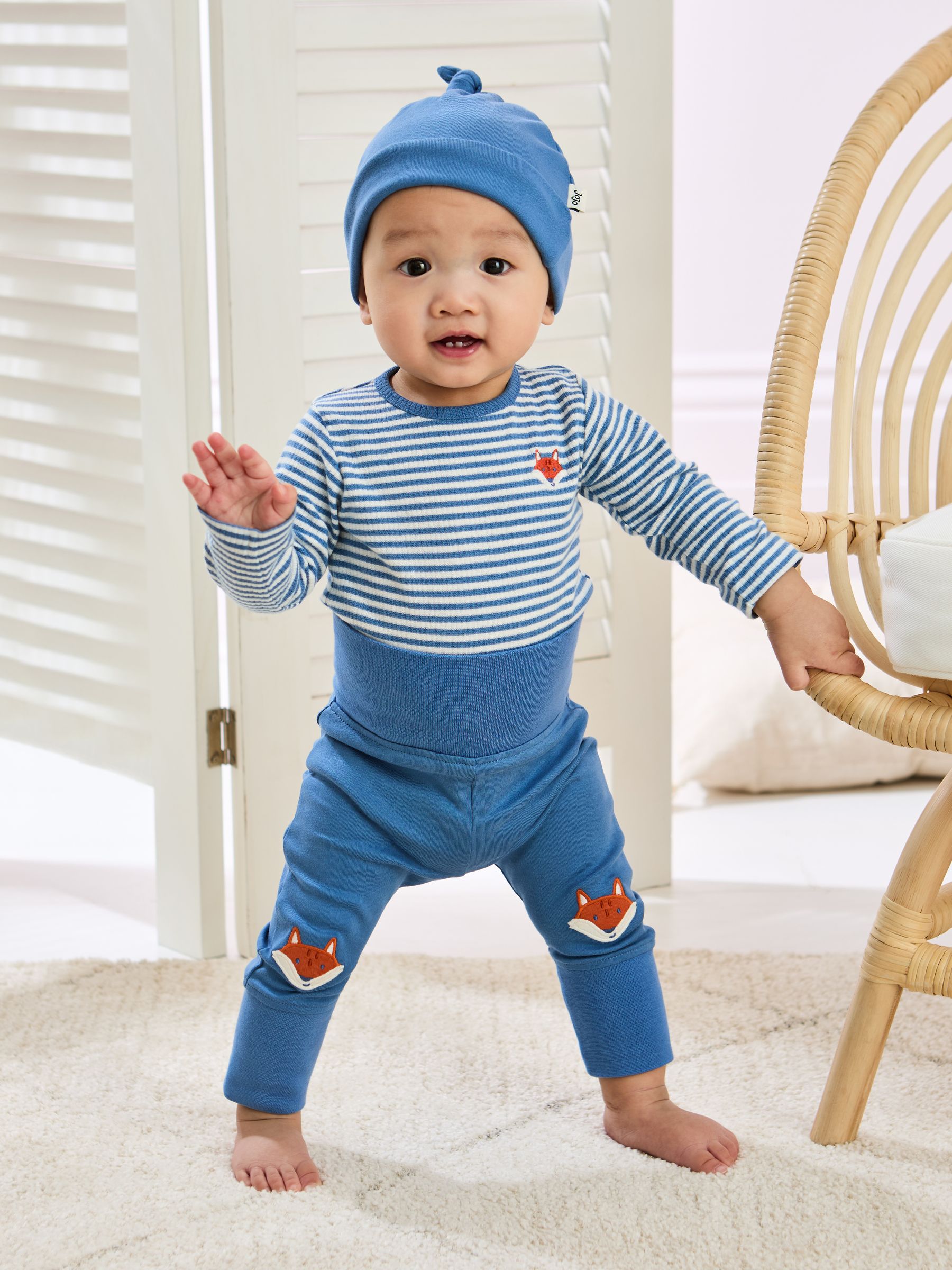 JoJo Maman Bébé Denim Cotton 3-Piece Body 100% Cotton Trousers and Hat Set image 2