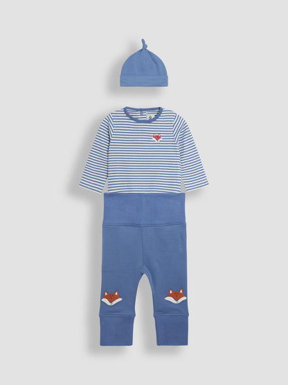 JoJo Maman Bébé Denim Cotton 3-Piece Body 100% Cotton Trousers and Hat Set image 4