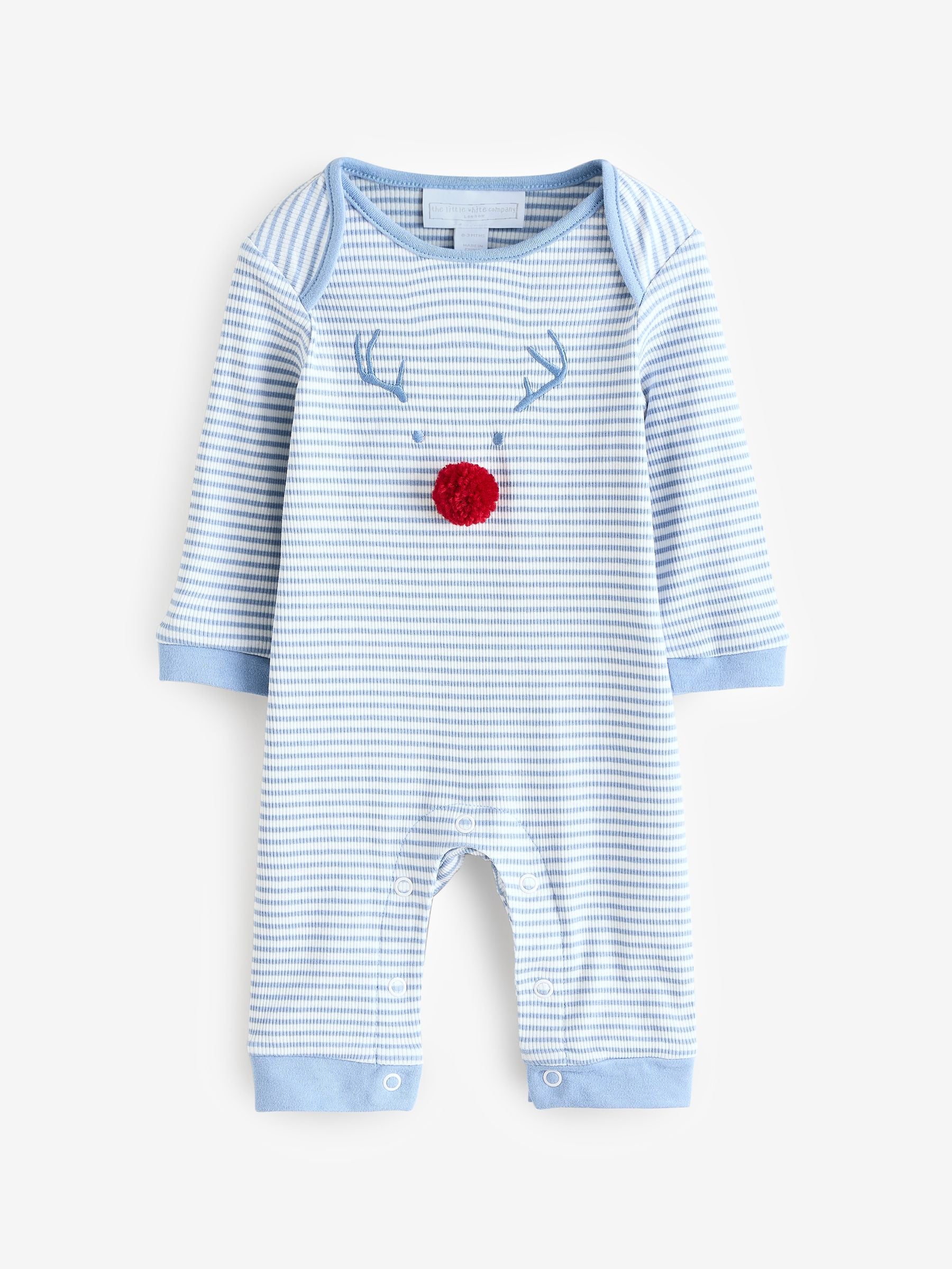 The White Company Blue Jingles Stripe Sleepsuit image 1