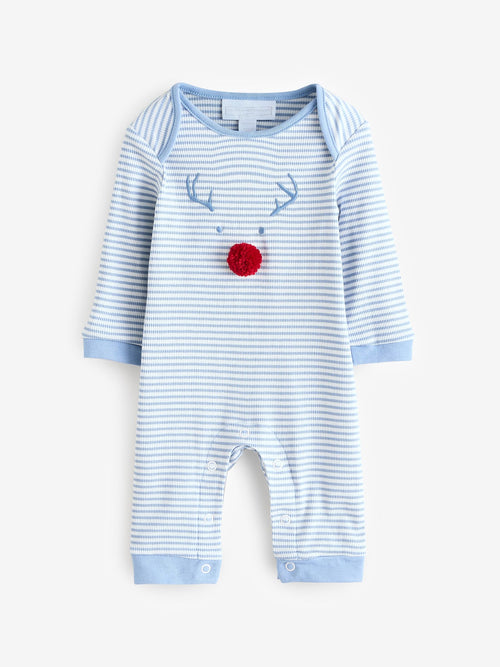 The White Company Blue Jingles Stripe Sleepsuit image 1