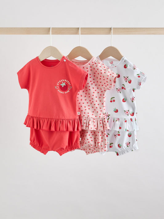 Red/ Pink/ White Strawberry Baby Frill T-Shirt and Shorts Set 6 Piece image 1