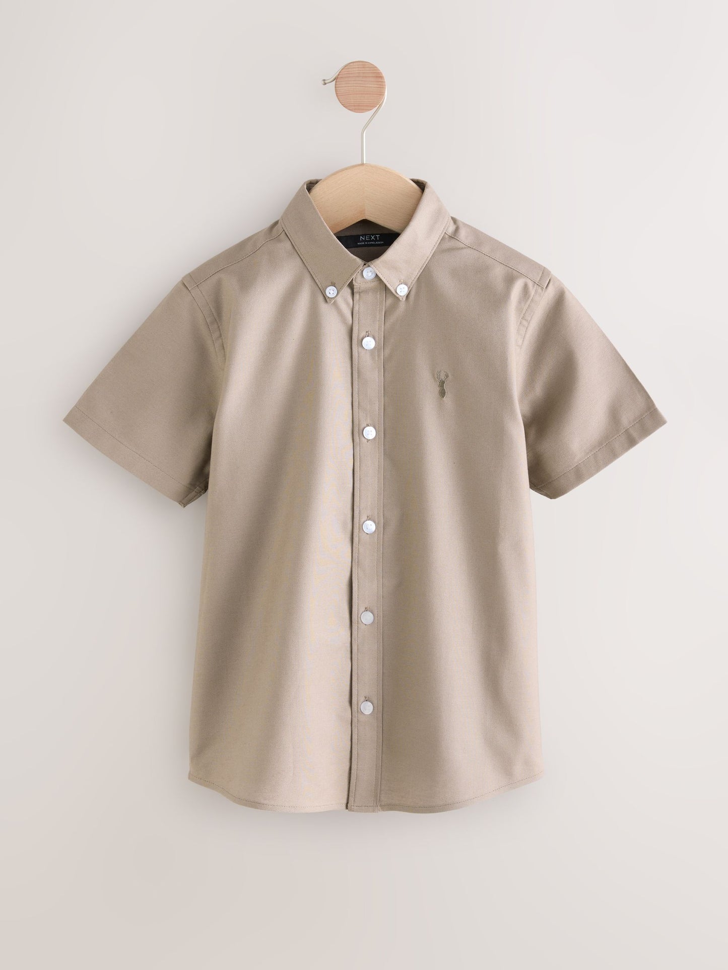 Dsiney Kidz - Taupe Logo Short Sleeve Cotton Rich Oxford Shirt (3-16yrs) image 1