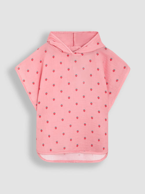 JoJo Maman Bébé Pink Strawberry Muslin Hooded Poncho image 1