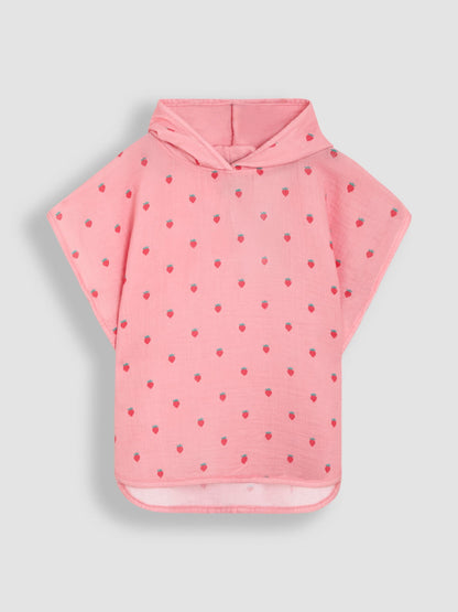 JoJo Maman Bébé Pink Strawberry Muslin Hooded Poncho image 1