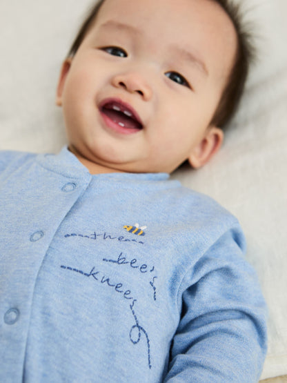 JoJo Maman Bébé Blue Cotton Footed Appliqué Popper Sleepsuit image 3
