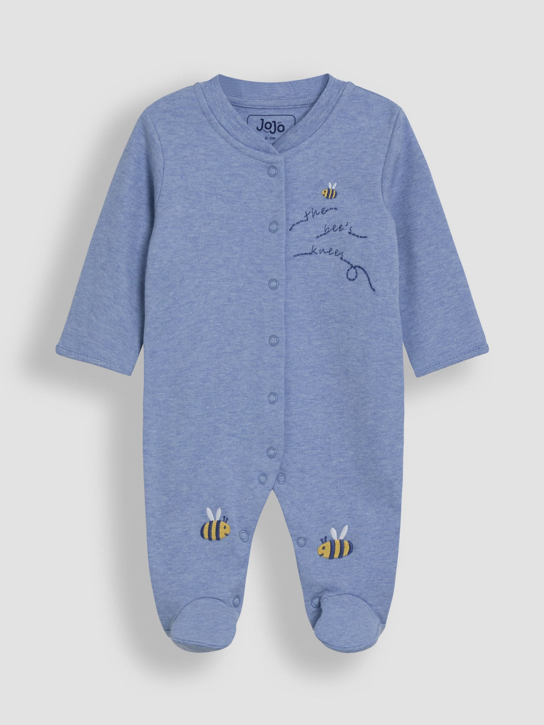 JoJo Maman Bébé Blue Cotton Footed Appliqué Popper Sleepsuit image 4