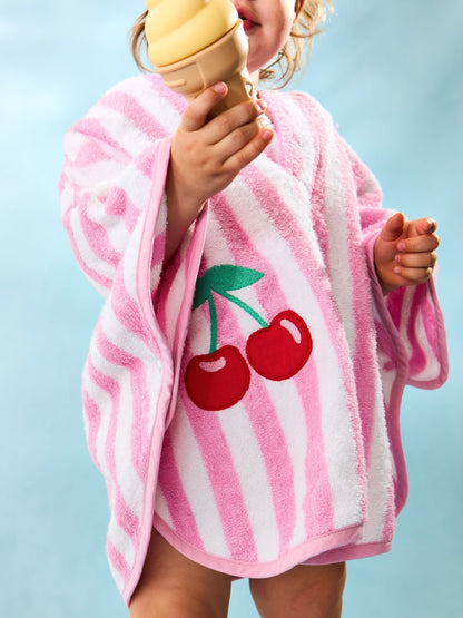 JoJo Maman Bébé Pink Stripe Cherry Hooded Poncho Towel image 1