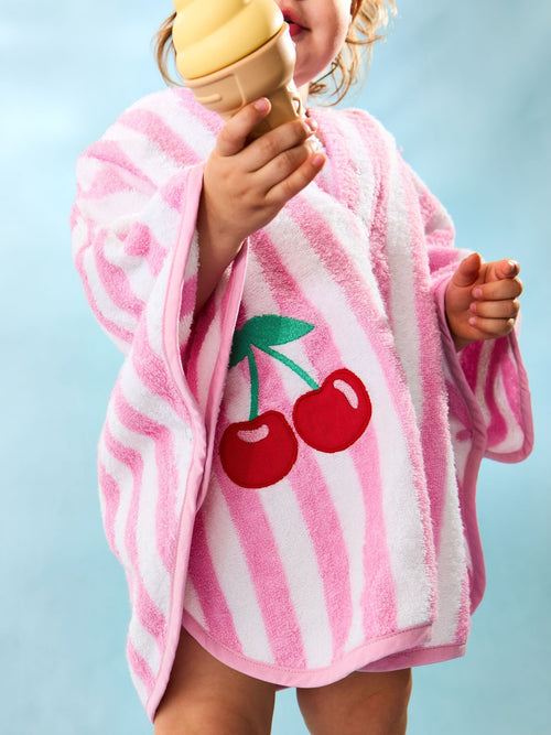 JoJo Maman Bébé Pink Stripe Cherry Hooded Poncho Towel image 1