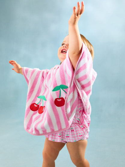 JoJo Maman Bébé Pink Stripe Cherry Hooded Poncho Towel image 2