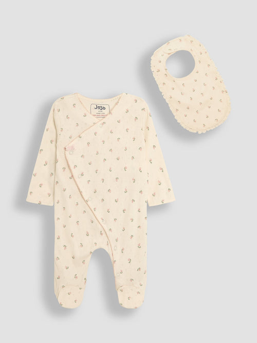 JoJo Maman Bébé Natural Cotton Footed Sleepsuit and Bib Set 2 Piece image 1