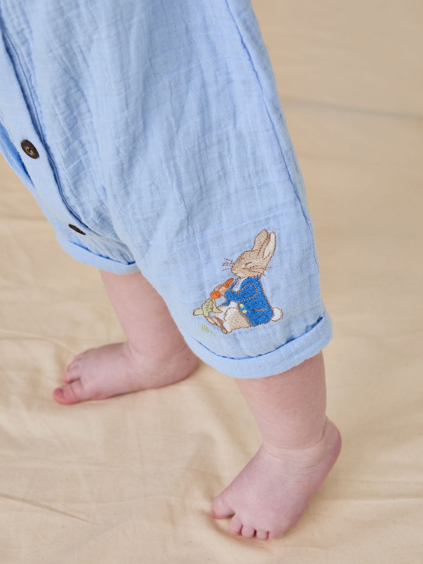 JoJo Maman Bébé Blue Peter Rabbit™ Cheesecloth Button Front 100% Cotton Romper image 2