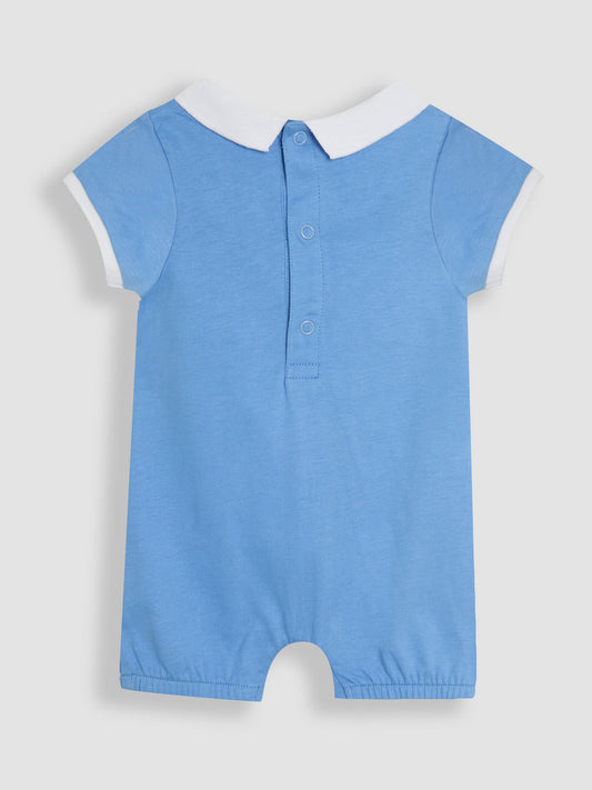 JoJo Maman Bébé Blue Boat Nautical Embroidered Smocked 100% Cotton Romper image 2
