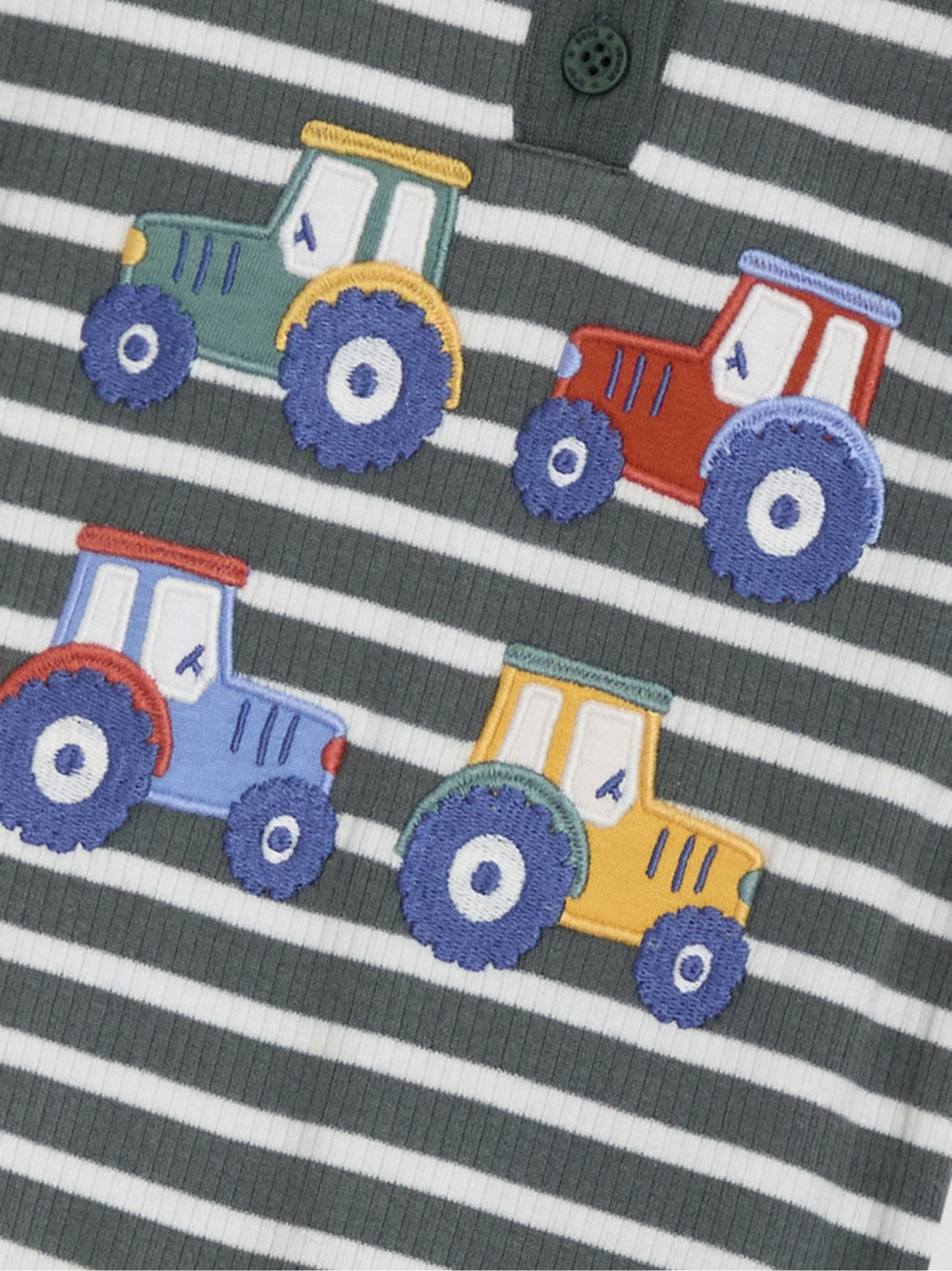 JoJo Maman Bébé Khaki Green Tractor Appliqué Rib Romper image 3