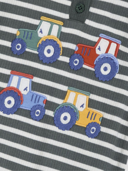 JoJo Maman Bébé Khaki Green Tractor Appliqué Rib Romper image 3
