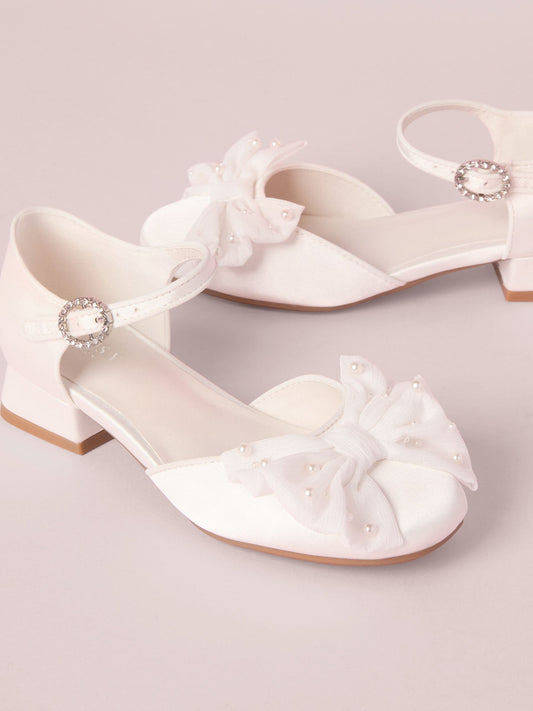 Dsiney Kidz - Lipsy White Standard Fit (F) Low Block Heel Pearl Bow Occasion Flower Heeled Sandals image 2