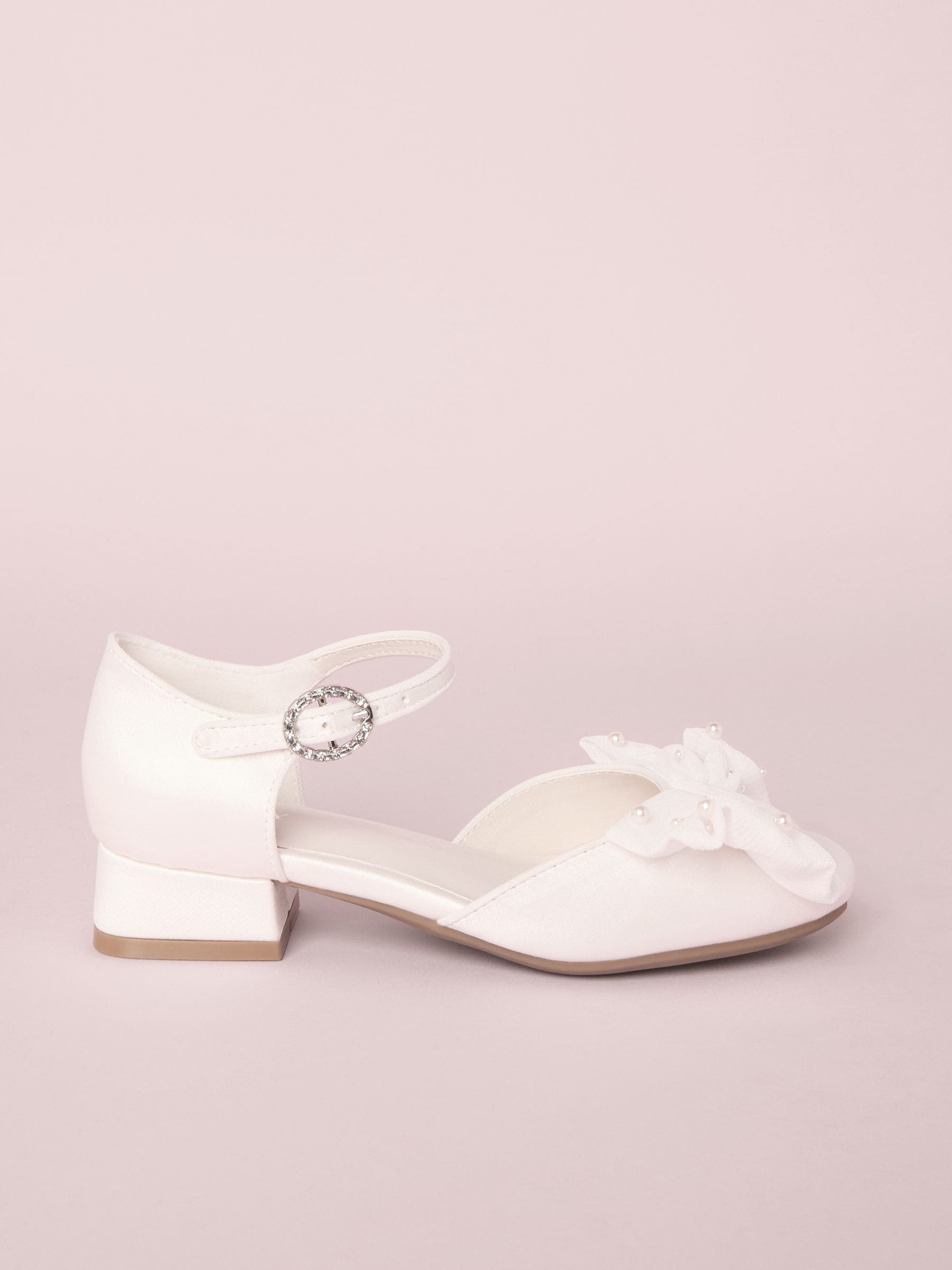 Lipsy White Standard Fit (F) Low Block Heel Pearl Bow Occasion Flower Heeled Sandals image 3