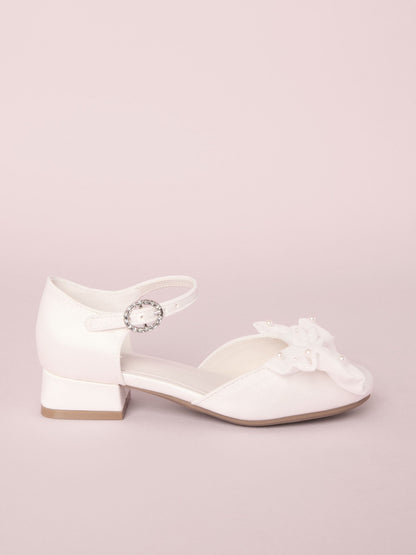 Lipsy White Standard Fit (F) Low Block Heel Pearl Bow Occasion Flower Heeled Sandals image 3
