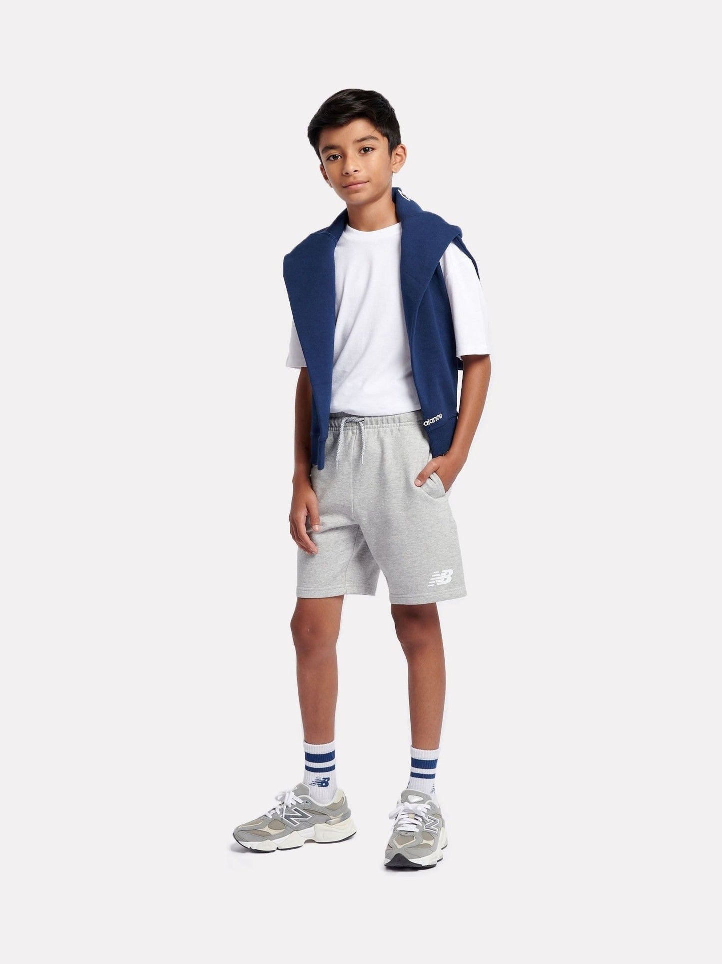 Dsiney Kidz - New Balance Grey French Terry Stacked Logo Cotton Shorts image 5