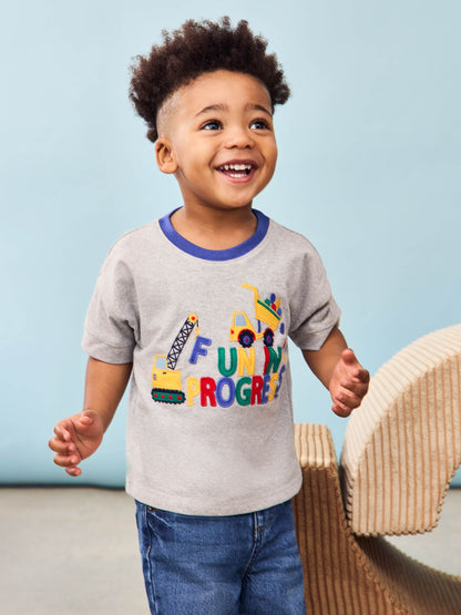 Dsiney Kidz - JoJo Maman Bébé Marl Grey Construction Appliqué T-Shirt image 1