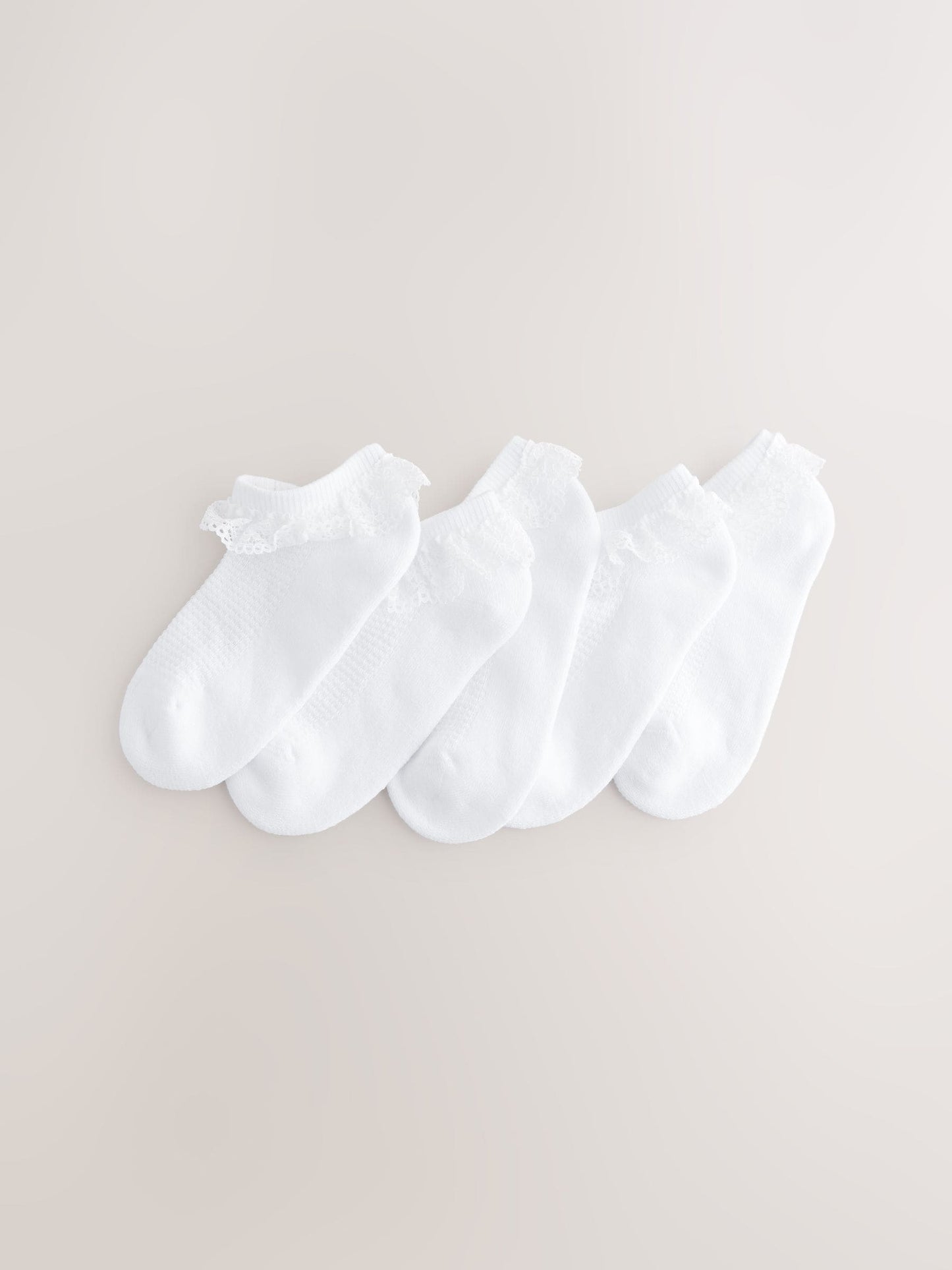 White 5 Pack Cotton Rich Cushioned Soles Ruffle Trainer Socks image 1