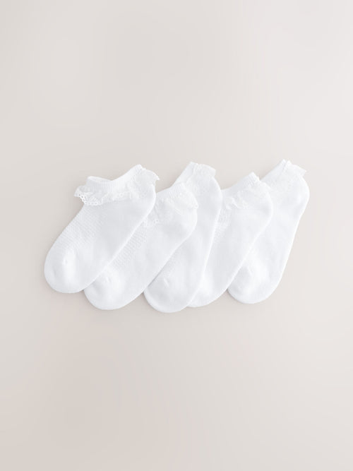 White 5 Pack Cotton Rich Cushioned Soles Ruffle Trainer Socks image 1