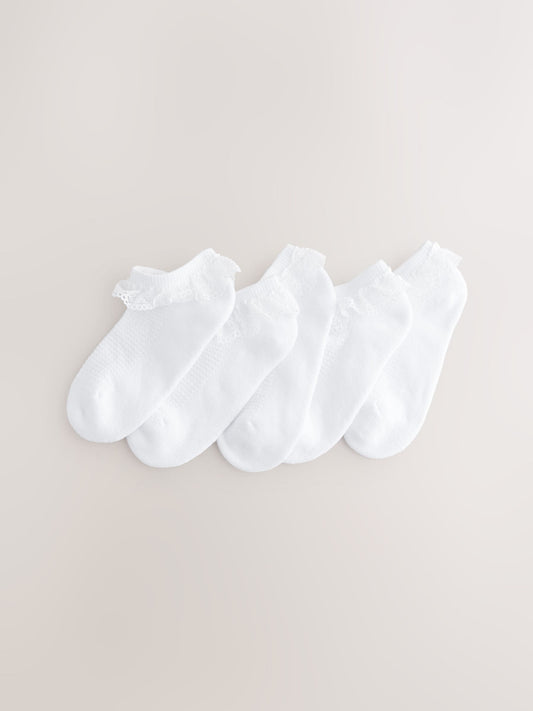 White 5 Pack Cotton Rich Cushioned Soles Ruffle Trainer Socks image 1